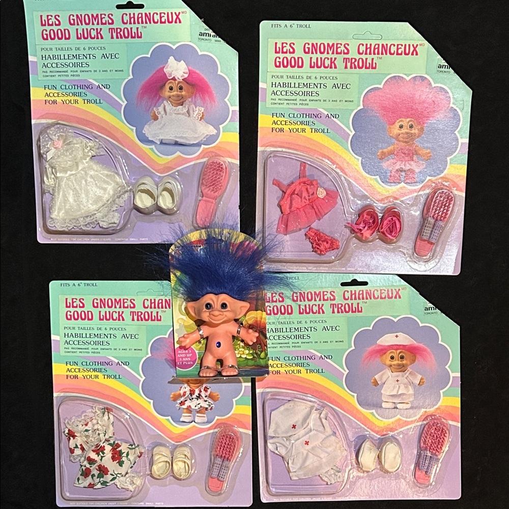 Troll doll lot with vintage clothing